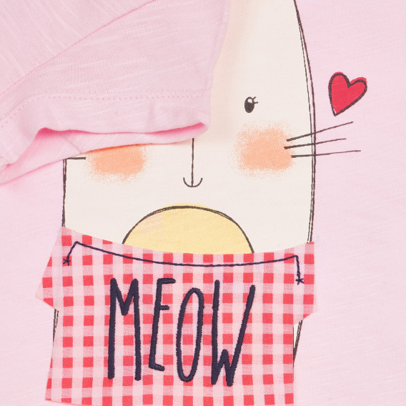 Tricou din bumbac cu imprimeu de pisică cu eșarfă pentru bebeluși, roz Benetton 236393 3