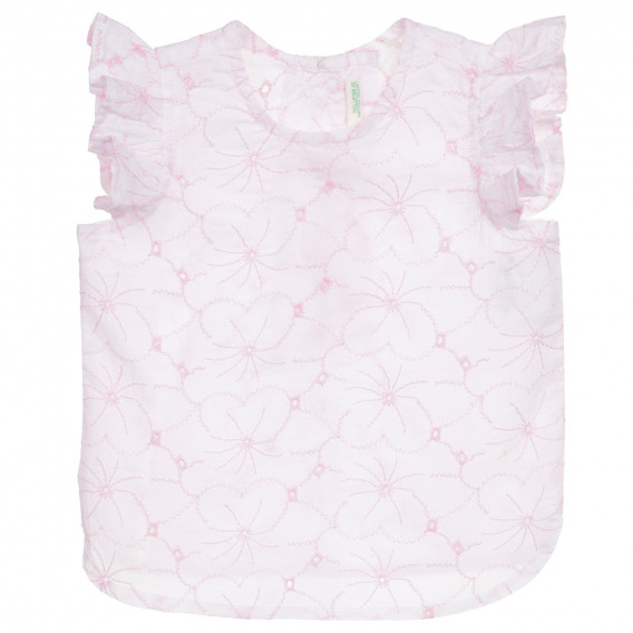 Bluză din bumbac fără mâneci, cu broderie florală pentru bebeluș, albă Benetton 236395 
