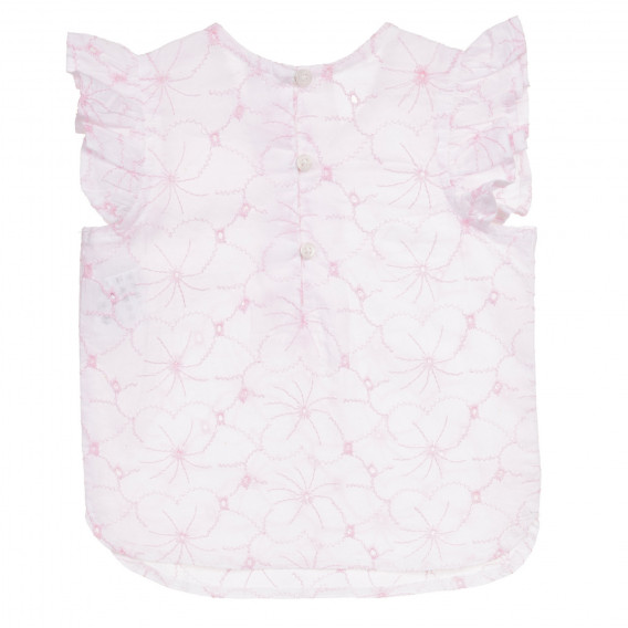 Bluză din bumbac fără mâneci, cu broderie florală pentru bebeluș, albă Benetton 236397 4