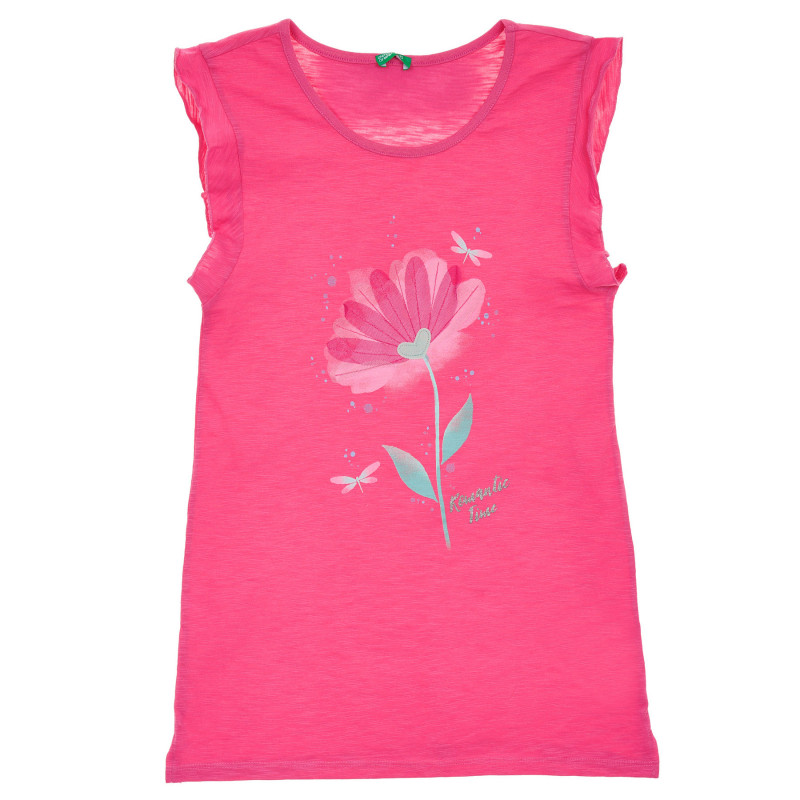 Tricou din bumbac cu aplicație de flori, roz  236411