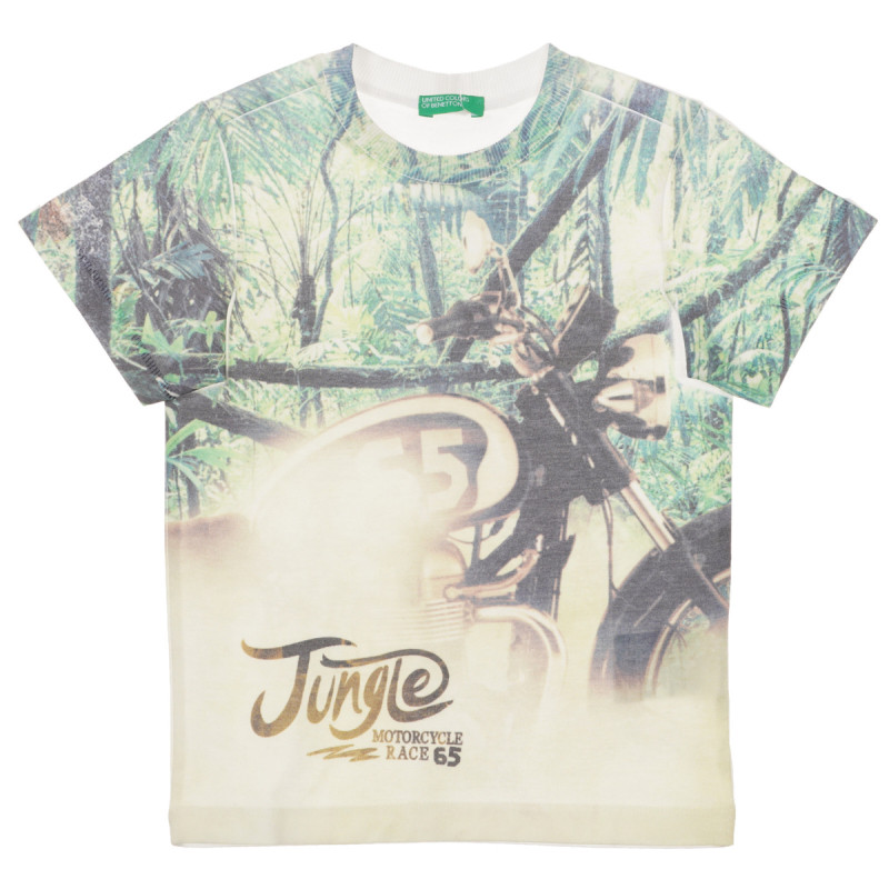 Tricou cu imprimeu de motocicletă în junglă, alb  236431