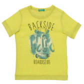 Tricou din bumbac cu imprimeu skateboard pentru bebeluș, verde deschis Benetton 236467 