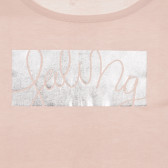 Tricou cu imprimeu argintiu și inscripție, roz deschis Sisley 236480 2