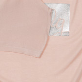 Tricou cu imprimeu argintiu și inscripție, roz deschis Sisley 236481 3