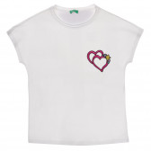 Tricou din bumbac cu aplicație de inimă, alb Benetton 236482 