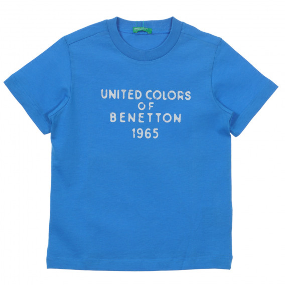 Tricou din bumbac cu numele mărcii, albastru Benetton 236490 