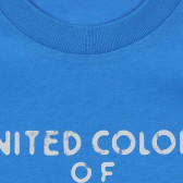 Tricou din bumbac cu numele mărcii, albastru Benetton 236491 2