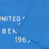 Tricou din bumbac cu numele mărcii, albastru Benetton 236492 3