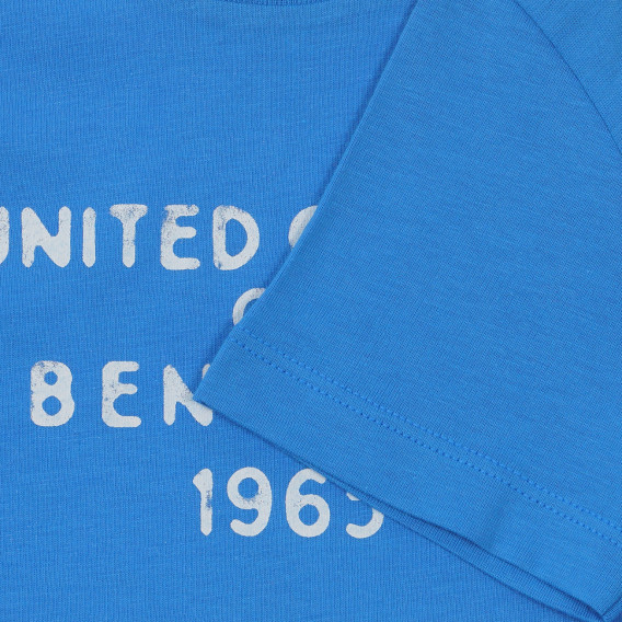 Tricou din bumbac cu numele mărcii, albastru Benetton 236492 3