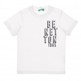Tricou din bumbac cu imprimeu grafic negru pentru bebeluși, alb Benetton 236510 