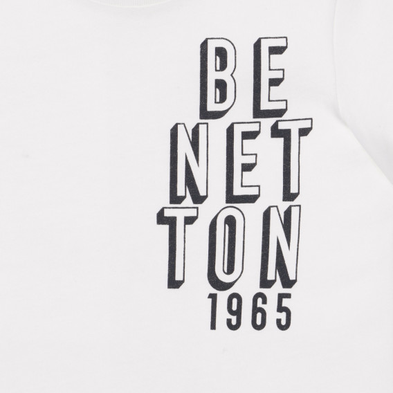 Tricou din bumbac cu imprimeu grafic negru pentru bebeluși, alb Benetton 236512 3
