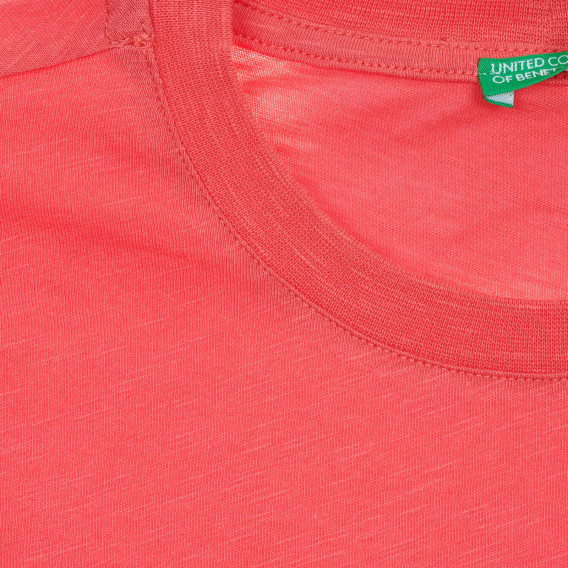Tricou din bumbac cu aplicație, roz Benetton 236524 3