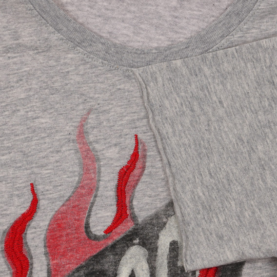 Tricou din bumbac cu imprimeu de flacără și inscripție, gri Sisley 236532 3
