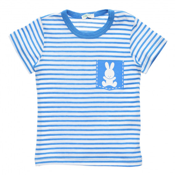 Tricou din bumbac cu imprimeu iepuraș pentru bebeluși în dungi alb cu albastru Benetton 236538 