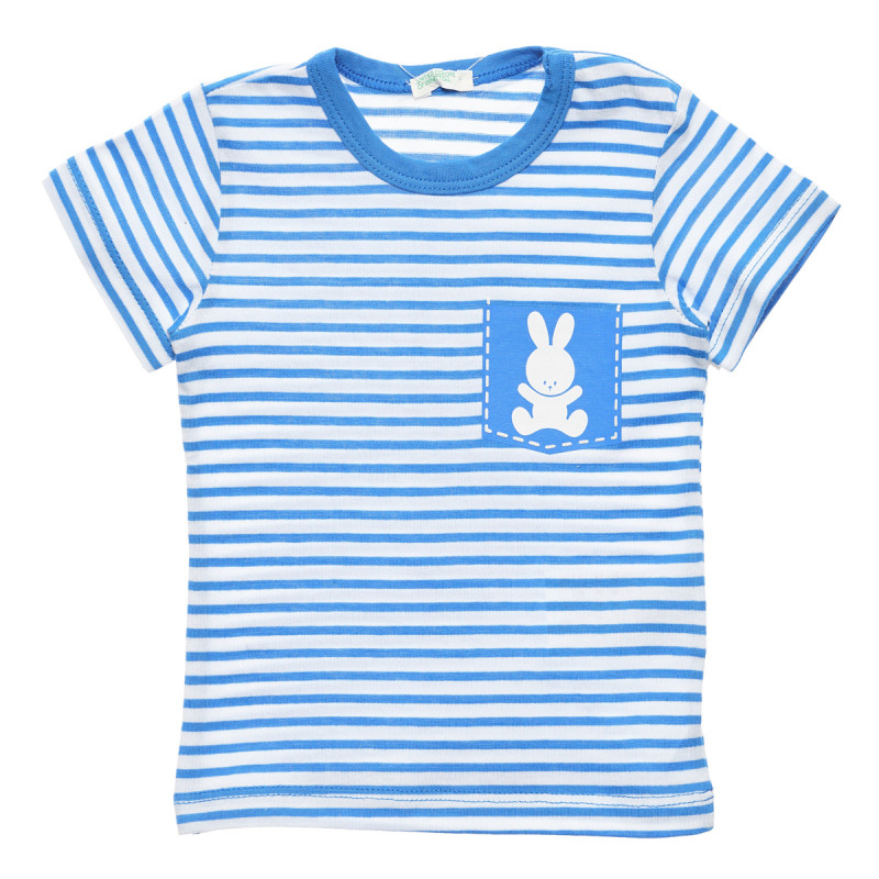 Tricou din bumbac cu imprimeu iepuraș pentru bebeluși în dungi alb cu albastru  236538