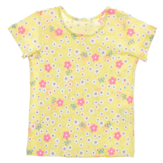 Tricou din bumbac cu imprimeu floral pentru bebeluși, galben Benetton 236558 