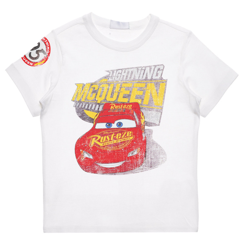 Tricou din bumbac cu imprimeu Lightning McQueen pentru bebeluși, alb  236566