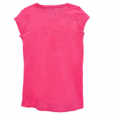 Tricou din bumbac cu inscripție de paiete în formă de flori, roz Benetton 236602 5
