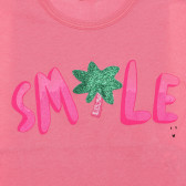 Tricou din bumbac cu inscripția Smile, roz Benetton 236648 2
