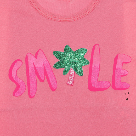 Tricou din bumbac cu inscripția Smile, roz Benetton 236648 2