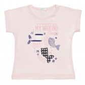 Tricou din bumbac cu imprimeu pentru bebeluși, în roz Benetton 236691 