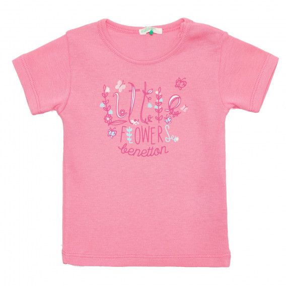 Tricou din bumbac cu imprimeu pentru bebeluși, de culoare roz Benetton 236707 