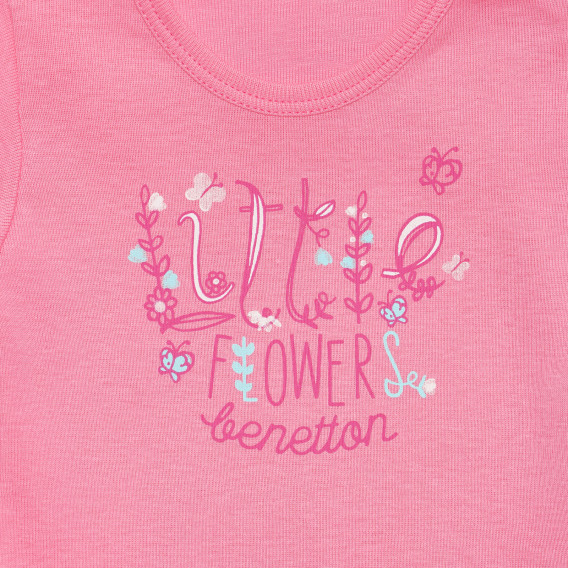 Tricou din bumbac cu imprimeu pentru bebeluși, de culoare roz Benetton 236708 2