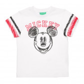 Tricou din bumbac cu imprimeu Mickey Mouse, alb Benetton 236727 