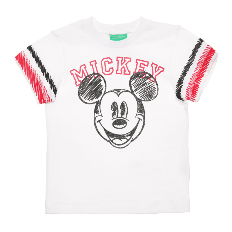 Tricou din bumbac cu imprimeu Mickey Mouse, alb  236727