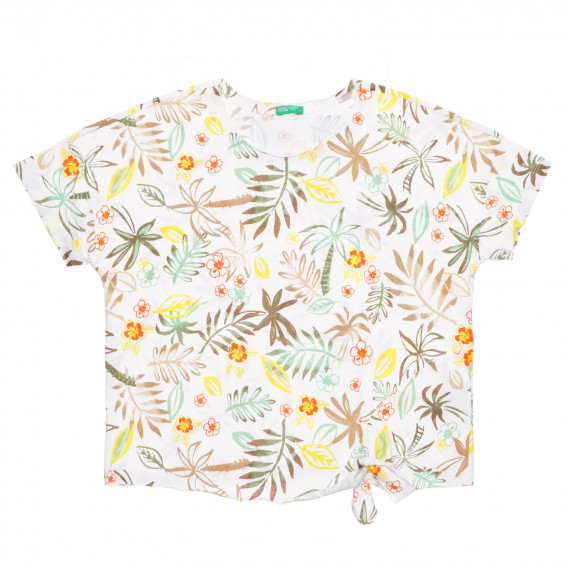 Tricou din bumbac cu imprimeu floral, în alb Benetton 236739 