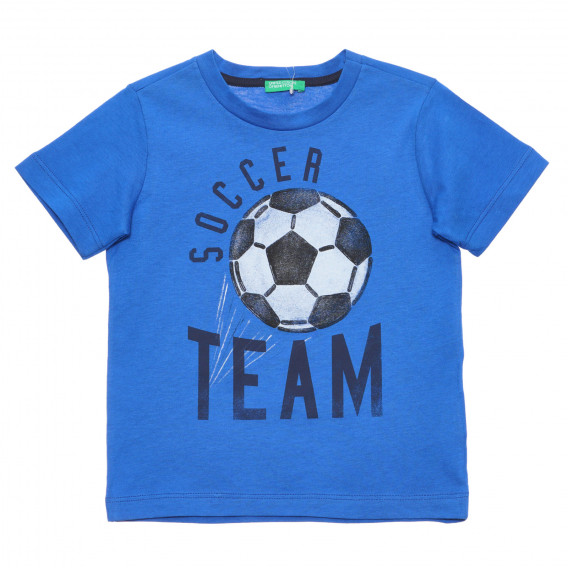 Tricou din bumbac cu imprimeu de minge de fotbal, albastru Benetton 236747 