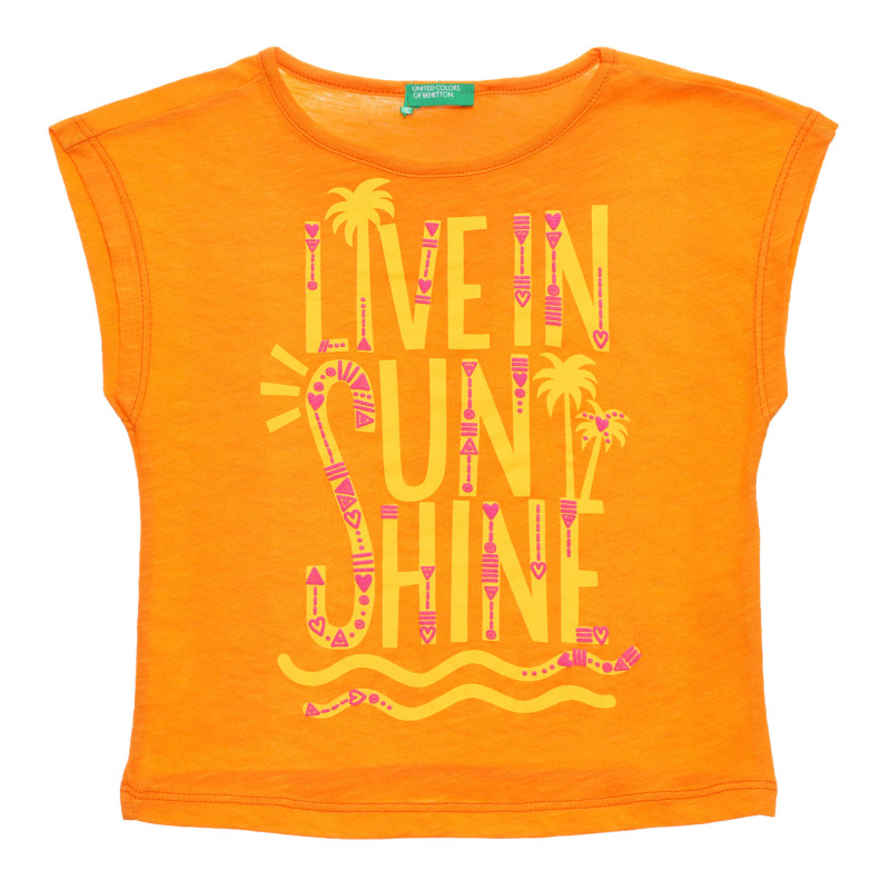 Tricou din bumbac cu imprimeu și inscripție pentru bebeluși, portocaliu  236831