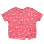 Tricou din bumbac cu imprimeu flamingo, roz Benetton 236835 