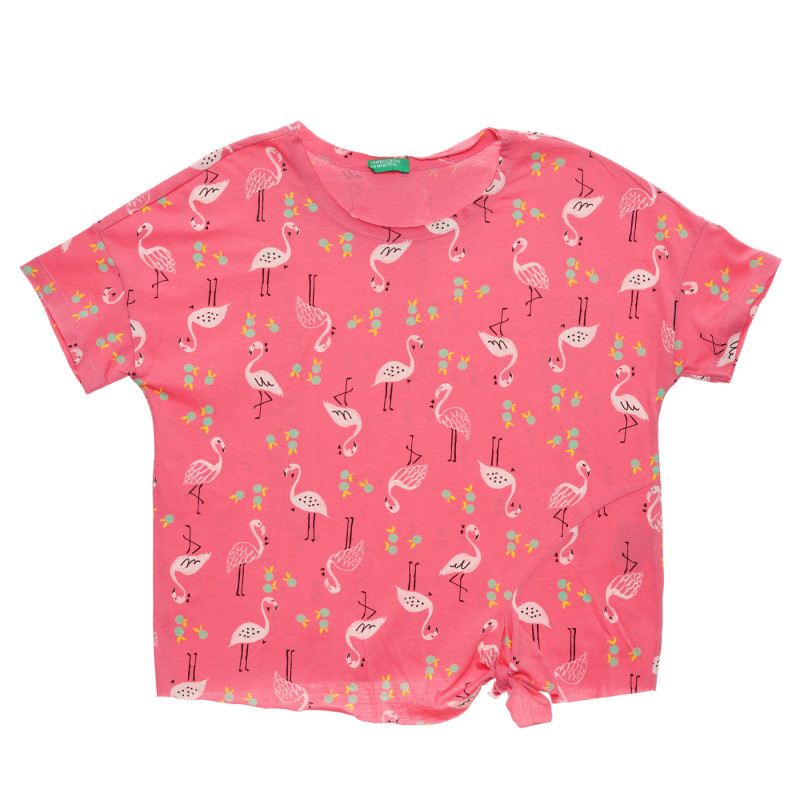 Tricou din bumbac cu imprimeu flamingo, roz  236835