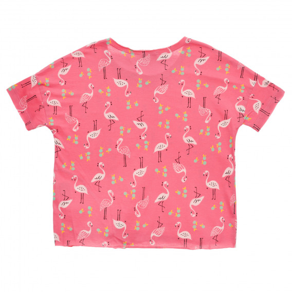 Tricou din bumbac cu imprimeu flamingo, roz Benetton 236837 4