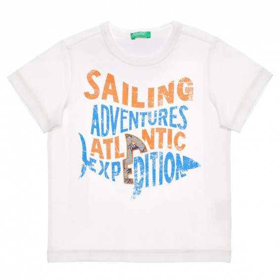 Tricou din bumbac cu imprimeu grafic pentru bebeluși de culoare albă Benetton 236839 