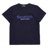 Tricou din bumbac cu logo brodat, albastru închis Benetton 236843 