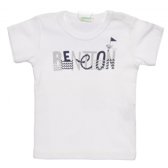 Tricou din bumbac cu inscripție de marcă pentru bebeluși, alb Benetton 236863 