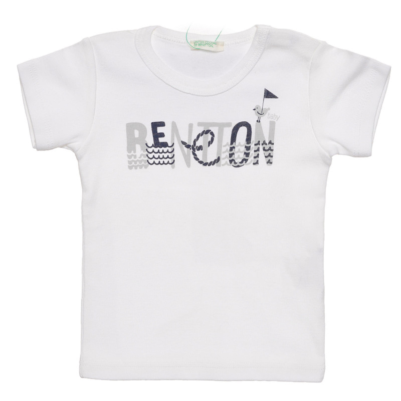 Tricou din bumbac cu inscripție de marcă pentru bebeluși, alb  236863
