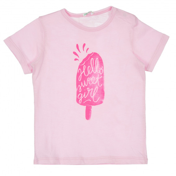 Tricou din bumbac cu imprimeu de înghețată pentru bebeluși, roz deschis Benetton 236960 