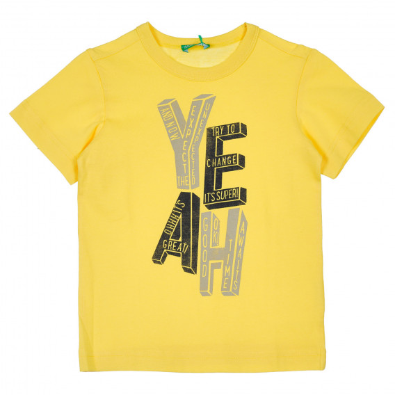 Tricou din bumbac cu imprimeu grafic pentru un bebeluș în galben Benetton 237000 