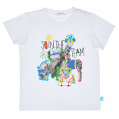 Tricou din bumbac cu imprimeu zoo pentru bebeluși, alb Benetton 237028 