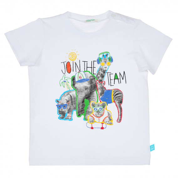 Tricou din bumbac cu imprimeu zoo pentru bebeluși, alb Benetton 237028 