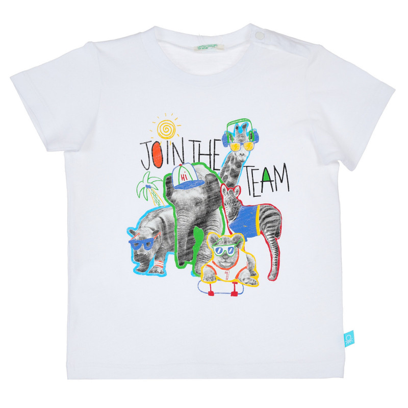 Tricou din bumbac cu imprimeu zoo pentru bebeluși, alb  237028