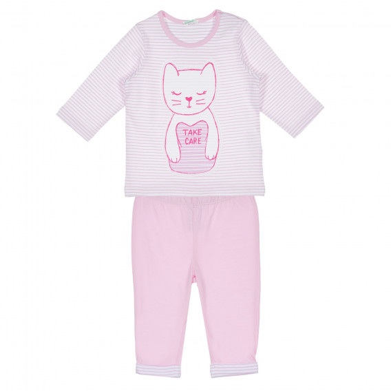 Set de bumbac cu pantaloni și bluză cu mâneci lungi pentru bebeluși, roz Benetton 237060 