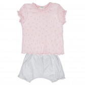 Set de tricou din bumbac și pantaloni scurți pentru bebeluși, în roz și gri Benetton 237070 