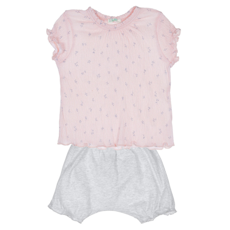 Set de tricou din bumbac și pantaloni scurți pentru bebeluși, în roz și gri  237070