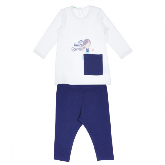 Pijamale din bumbac din două piese pentru bebeluși, în alb și albastru Benetton 237154 