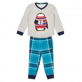 Pijamale din bumbac din două piese, cu mâneci lungi în gri și albastru Benetton 237346 