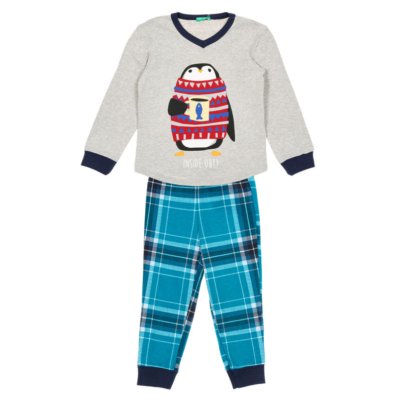 Pijamale din bumbac din două piese, cu mâneci lungi în gri și albastru  237346
